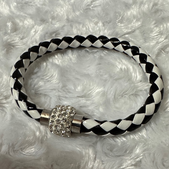 Jewelry - Black and White Braided Bracelet with Crystal Accent